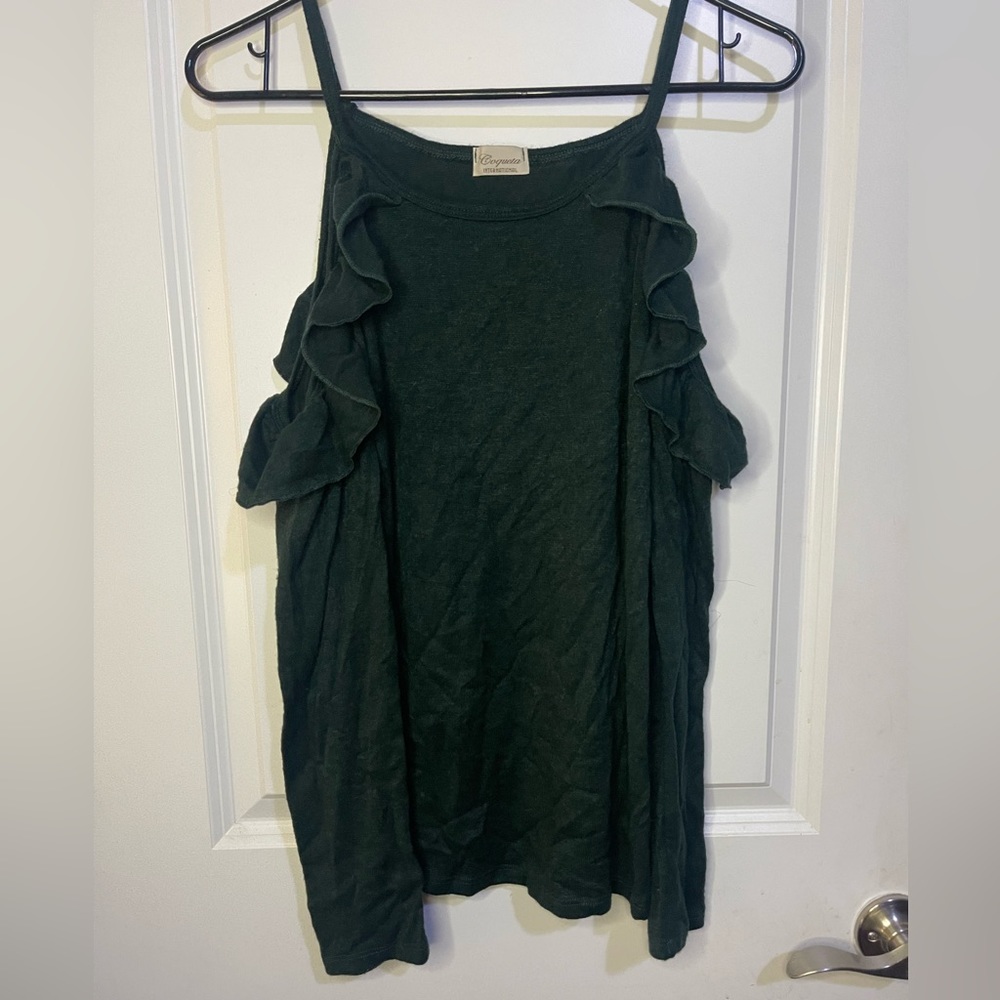 Green cold shoulder top